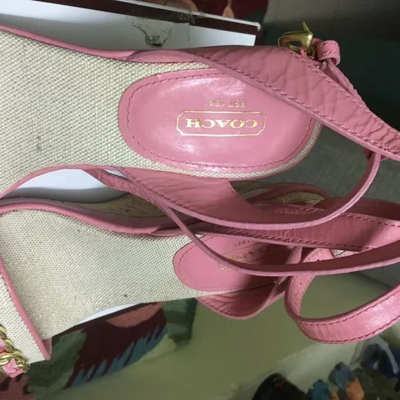 Authentic Coach Ellette Leather and Cork Platform Wedge Ankle Strap Sandals - Picture 5 of 10